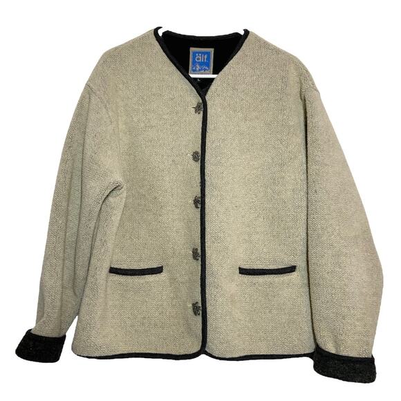 VTG alf Sweater Cardigan Jacket Floral Button Up Shearling Cream Trim Cream L - Picture 1 of 4